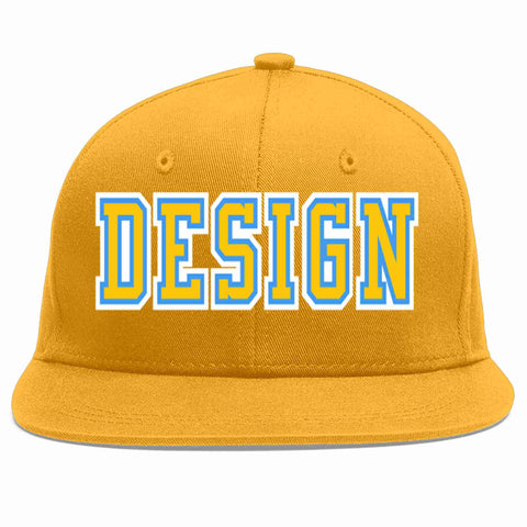 Custom Gold Gold-Powder Blue Flat Eaves Sport Baseball Cap Design for Men/Women/Youth