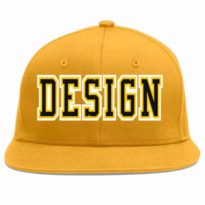 Custom Gold Black-Gold Flat Eaves Sport Baseball Cap Design for Men/Women/Youth