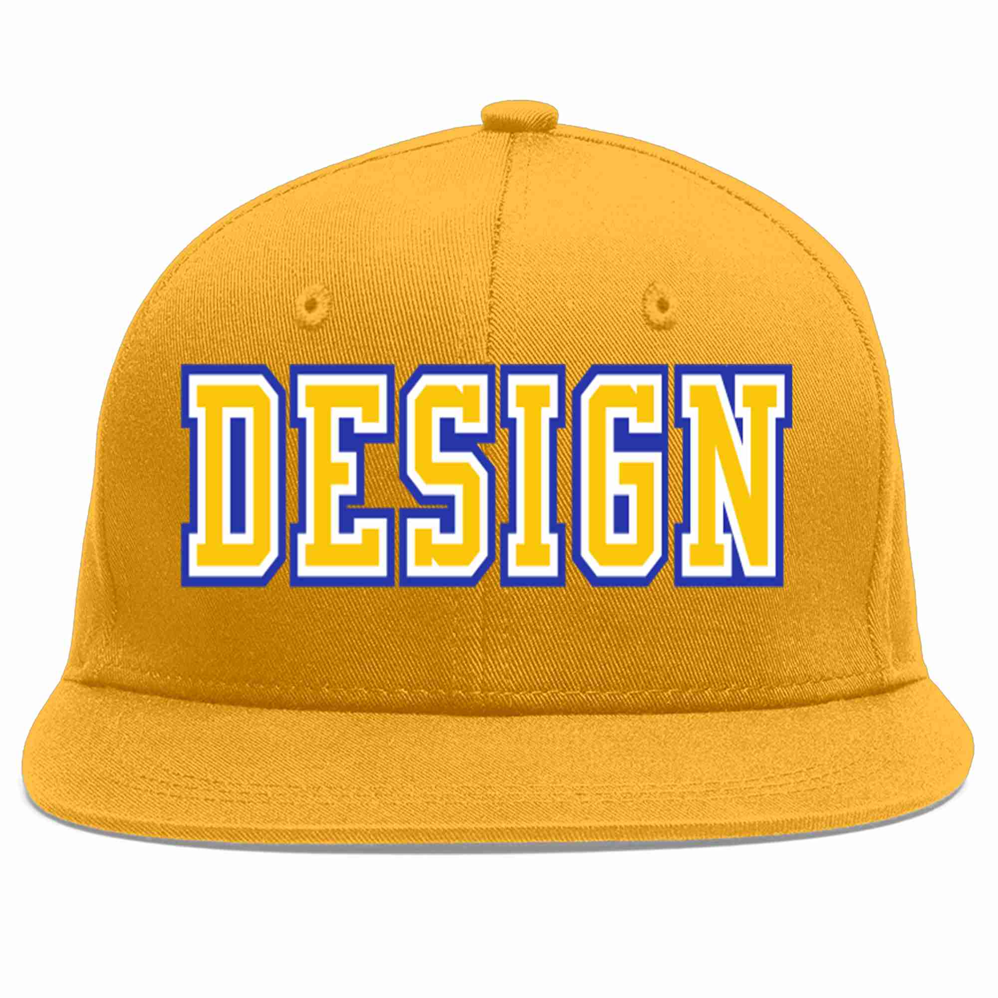 Custom Gold Gold-White Flat Eaves Sport Baseball Cap Design for Men/Women/Youth