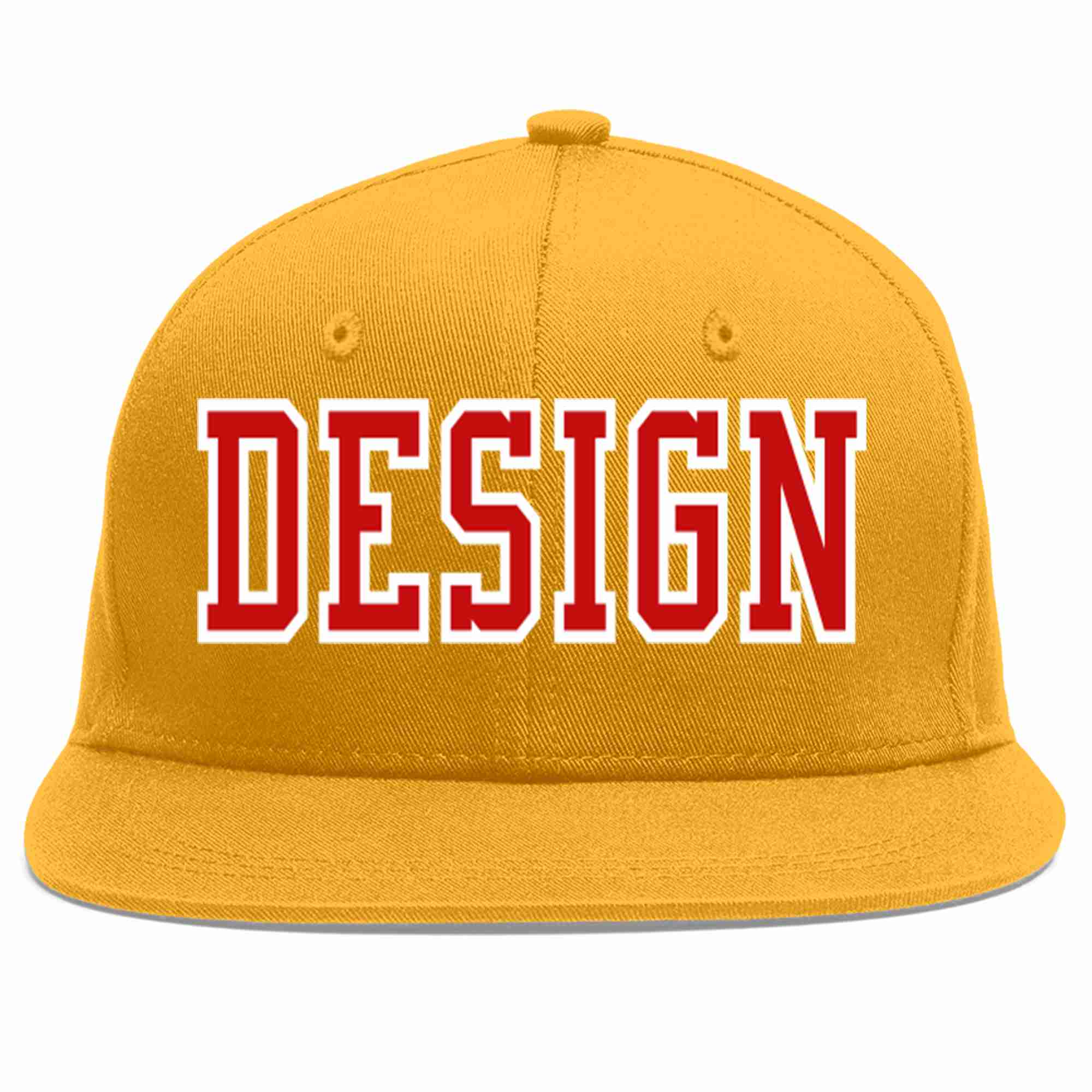 Custom Gold Red-White Flat Eaves Sport Baseball Cap Design for Men/Women/Youth