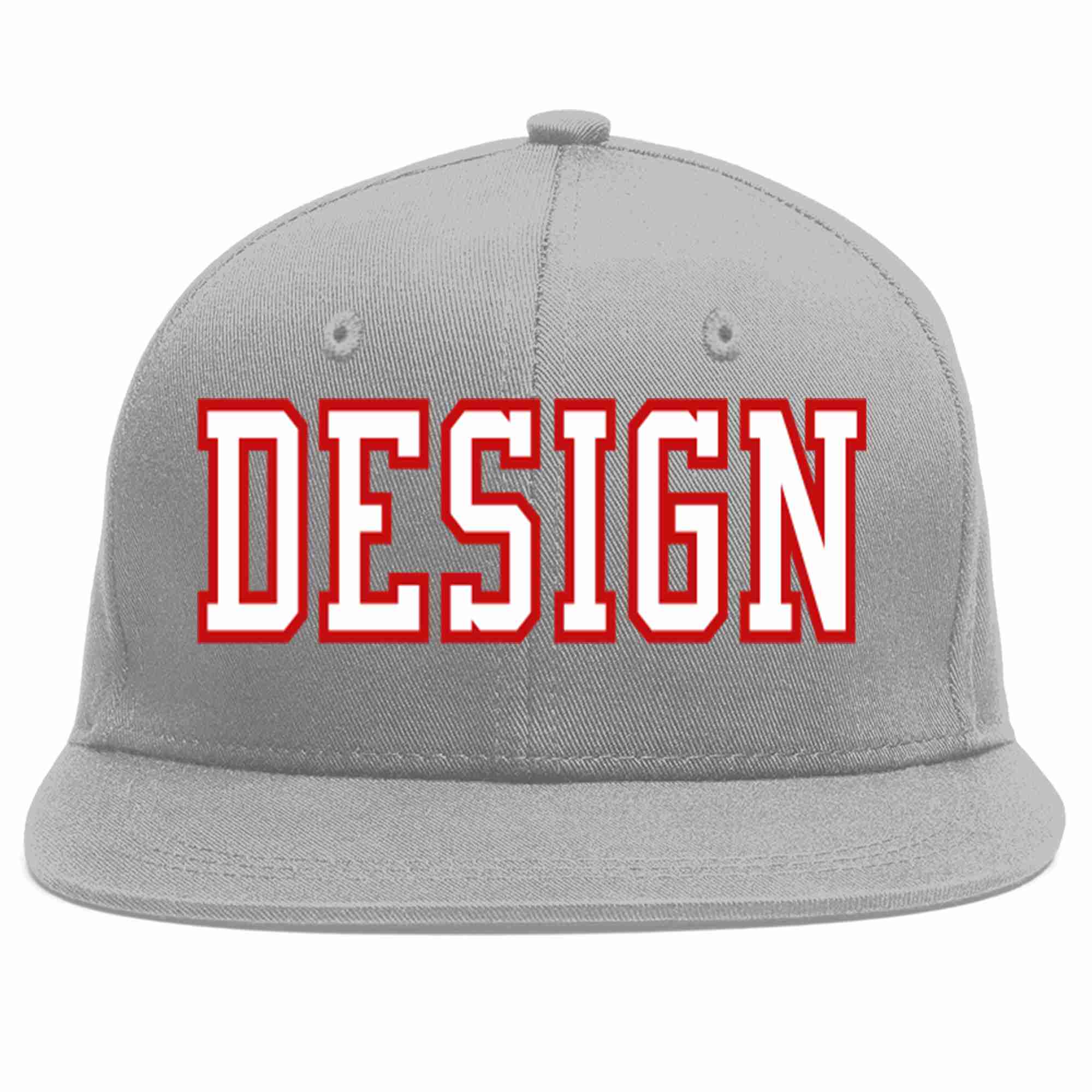 Custom Gray White-Red Flat Eaves Sport Baseball Cap Design for Men/Women/Youth