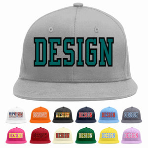 Custom Gray Aqua-Black Flat Eaves Sport Baseball Cap Design for Men/Women/Youth