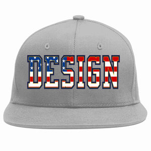 Custom Gray Vintage USA Flag-Gold Flat Eaves Sport Baseball Cap Design for Men/Women/Youth