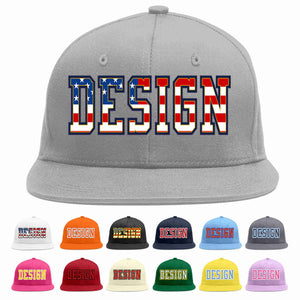 Custom Gray Vintage USA Flag-Gold Flat Eaves Sport Baseball Cap Design for Men/Women/Youth