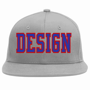 Custom Gray Royal-Red Flat Eaves Sport Baseball Cap Design for Men/Women/Youth