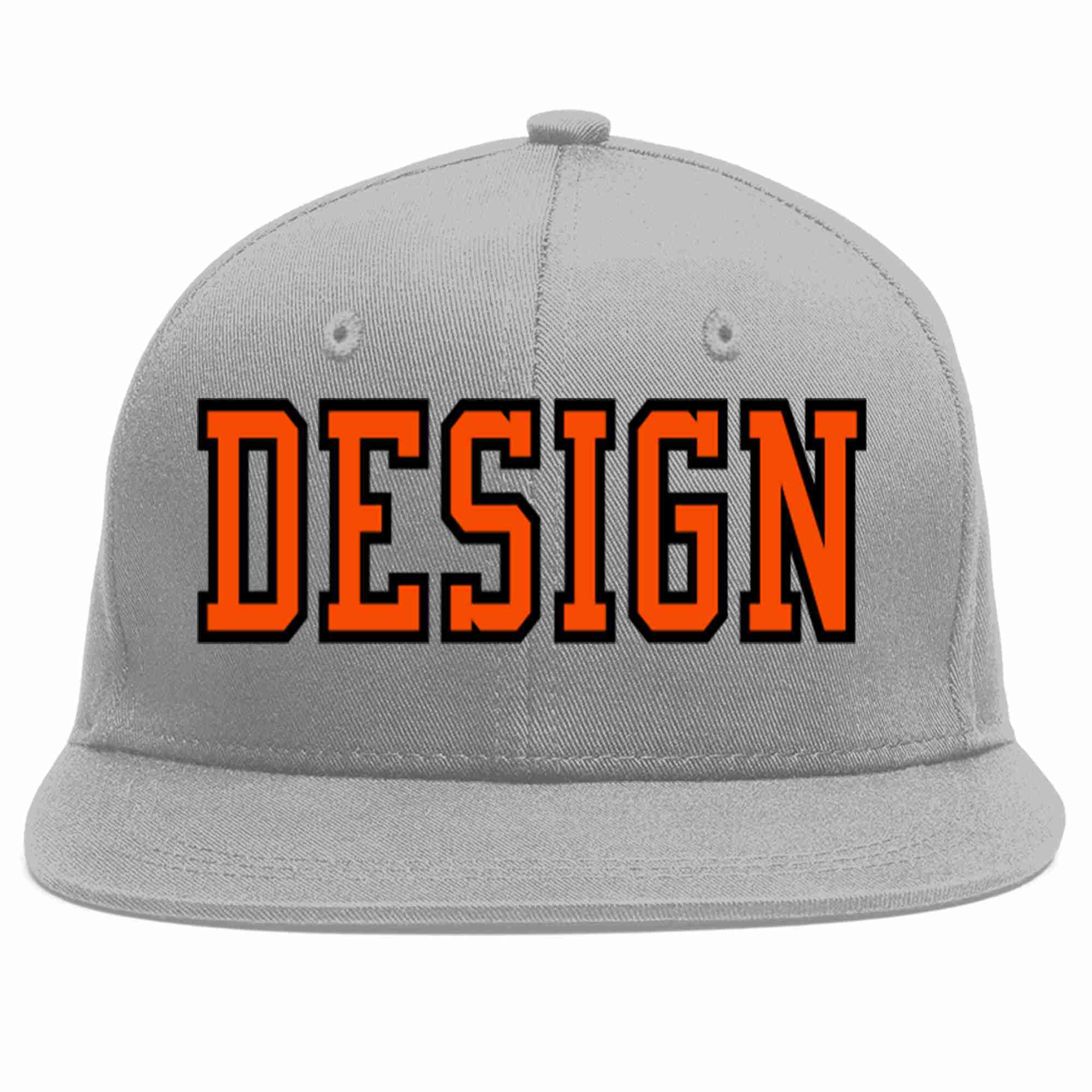 Custom Gray Orange-Black Flat Eaves Sport Baseball Cap Design for Men/Women/Youth