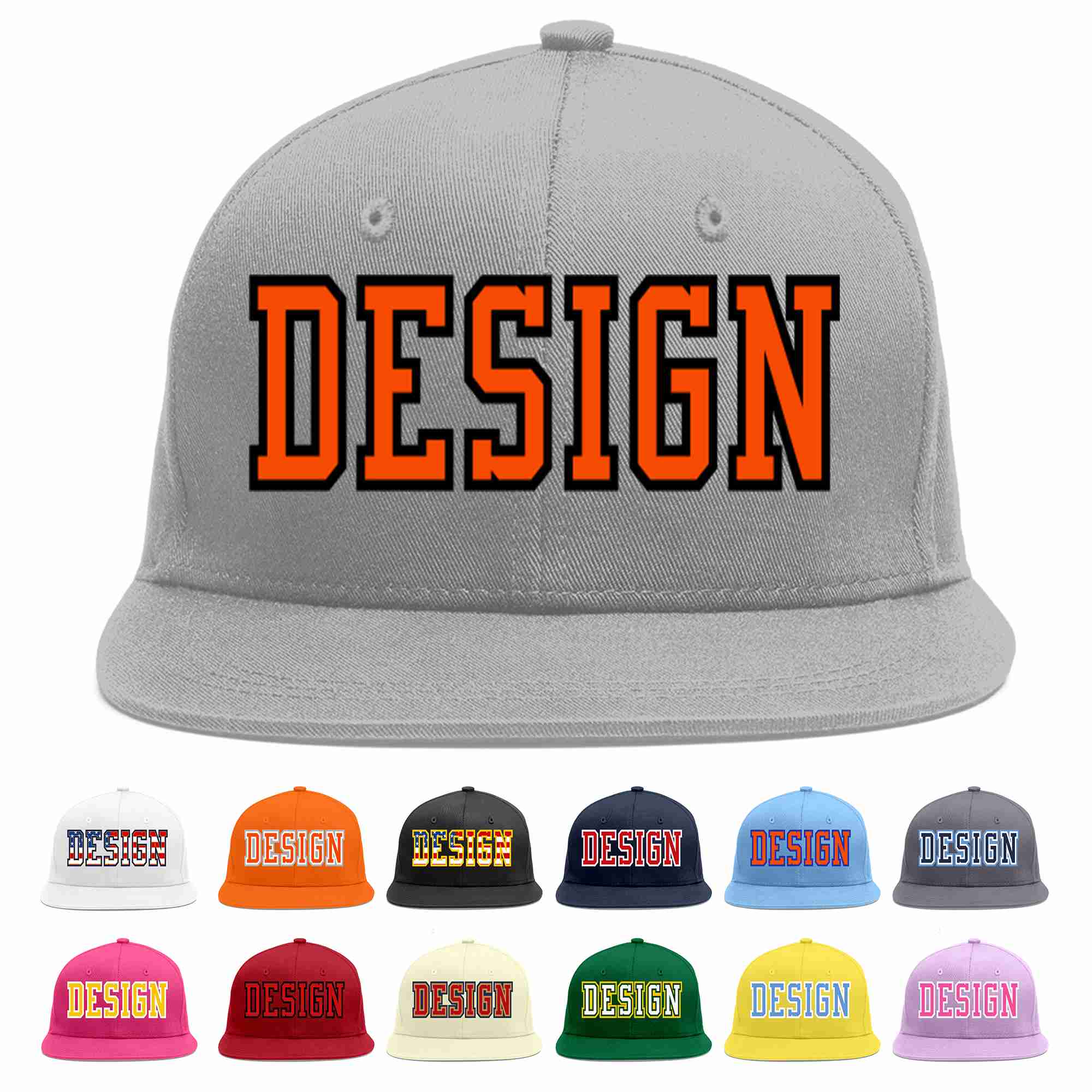 Conception personnalisée de casquette de baseball de sport à avant-toit plat gris orange-noir pour hommes/femmes/jeunes