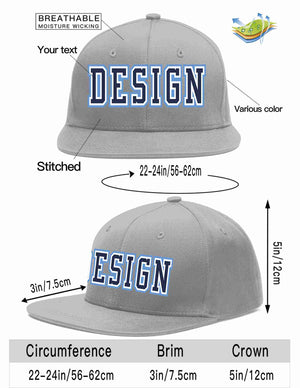 Custom Gray Navy-White Flat Eaves Sport Baseball Cap Design for Men/Women/Youth