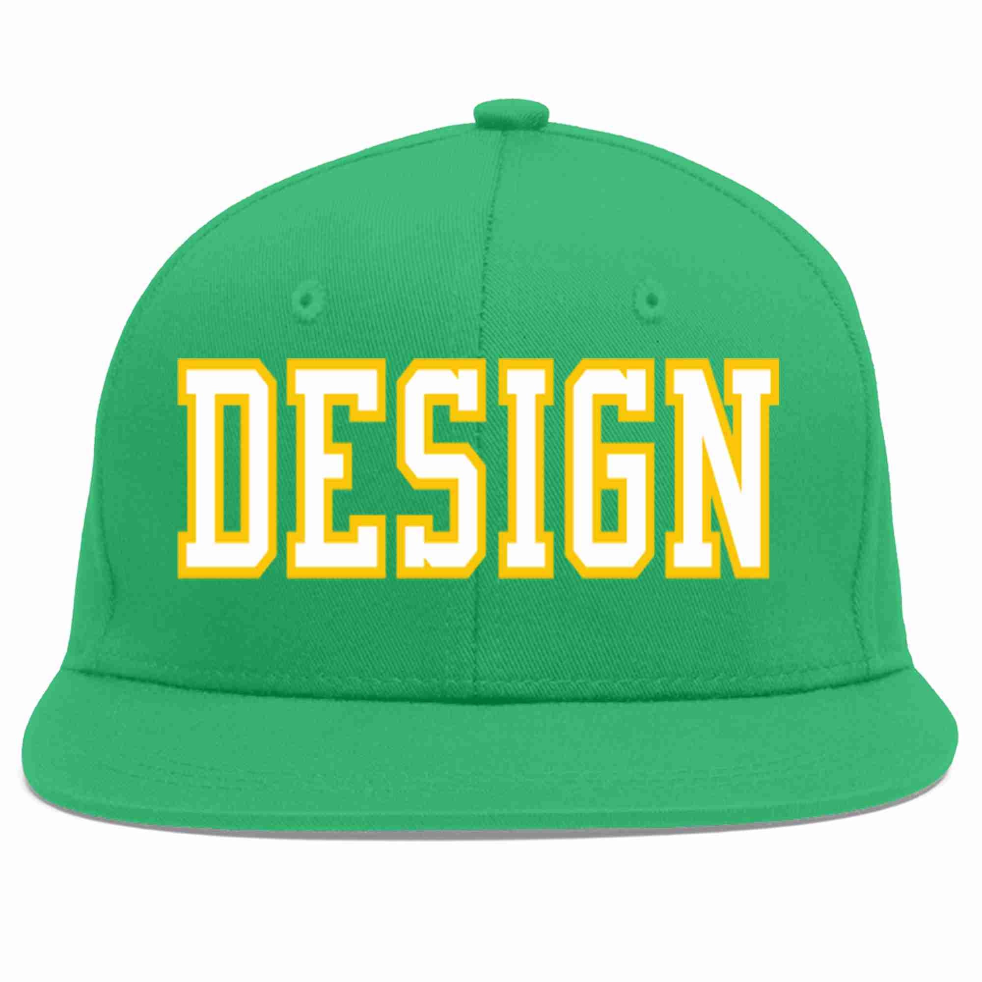 Custom Teal White-Gold Flat Eaves Sport Baseball Cap