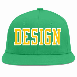 Custom Teal Gold-White Flat Eaves Sport Baseball Cap