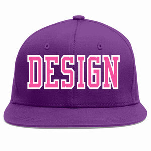 Conception personnalisée de casquette de baseball de sport à avant-toit plat violet rose-blanc pour hommes/femmes/jeunes