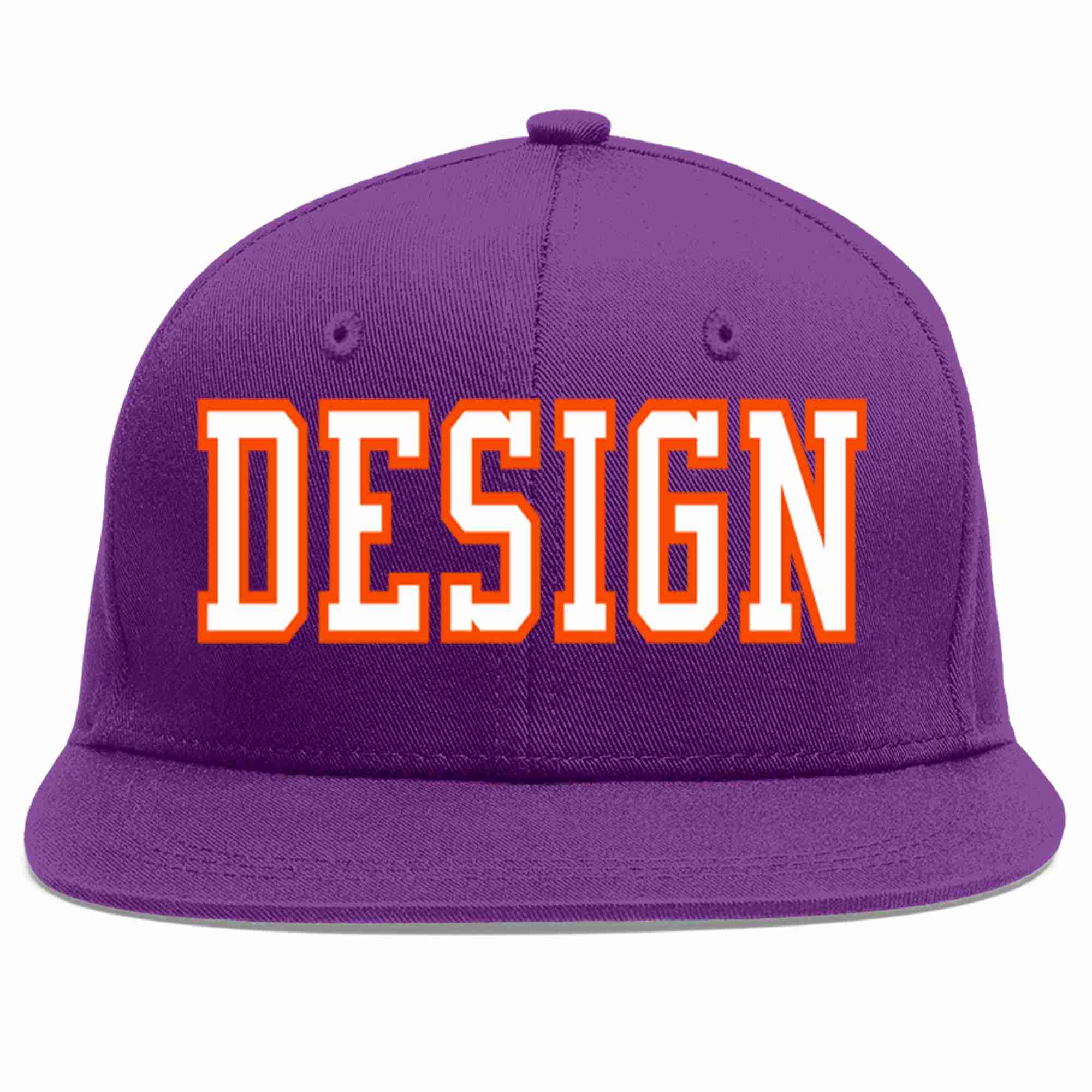 Custom Purple White-Orange Flat Eaves Sport Baseball Cap Design for Men/Women/Youth