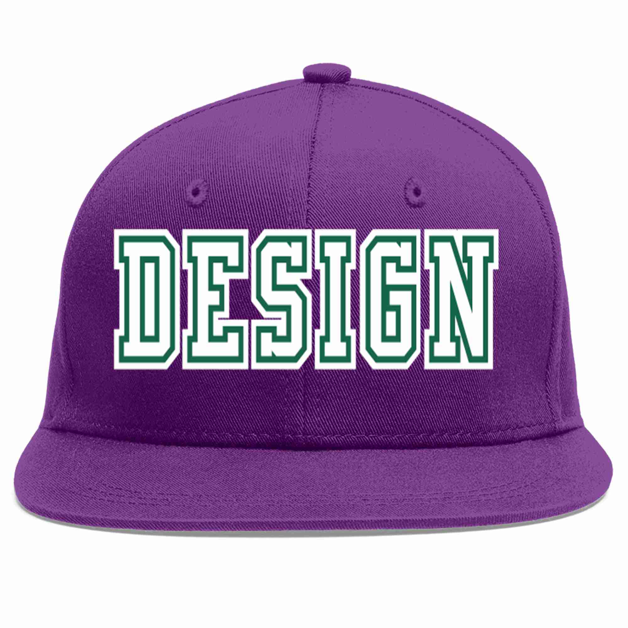 Custom Purple White-Kelly Green Flat Eaves Sport Baseball Cap Design for Men/Women/Youth