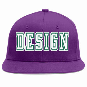 Conception personnalisée de casquette de baseball de sport à avant-toit plat violet blanc-vert Kelly pour hommes/femmes/jeunes