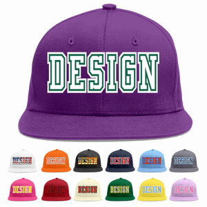 Conception personnalisée de casquette de baseball de sport à avant-toit plat violet blanc-vert Kelly pour hommes/femmes/jeunes