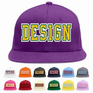 Conception personnalisée de casquette de baseball de sport à avant-toit plat violet or-kelly vert pour hommes/femmes/jeunes