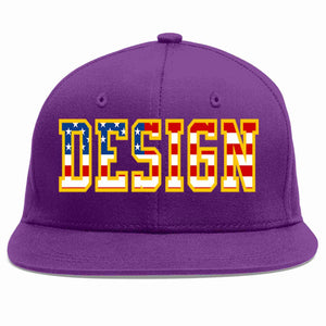 Custom Purple Vintage USA Flag-Gold Flat Eaves Sport Baseball Cap Design for Men/Women/Youth