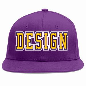 Conception personnalisée de casquette de baseball de sport à avant-toit plat violet or-violet pour hommes/femmes/jeunes