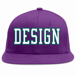 Custom Purple White-Aqua Flat Eaves Sport Baseball Cap Design for Men/Women/Youth