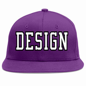 Custom Purple White-Black Flat Eaves Sport Baseball Cap Design for Men/Women/Youth