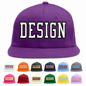 Custom Purple White-Black Flat Eaves Sport Baseball Cap Design for Men/Women/Youth