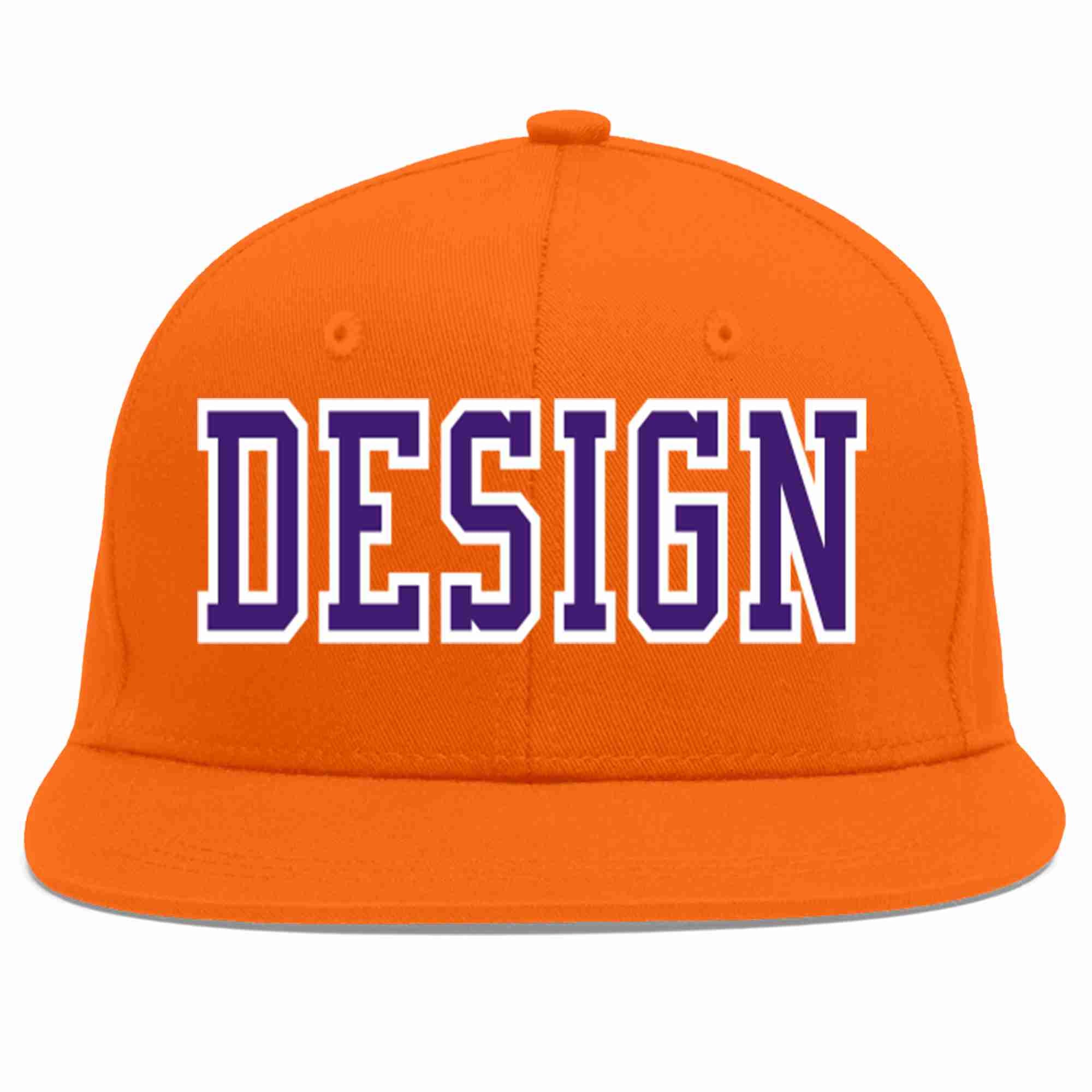 Conception personnalisée de casquette de baseball de sport à avant-toit plat orange violet-blanc pour hommes/femmes/jeunes