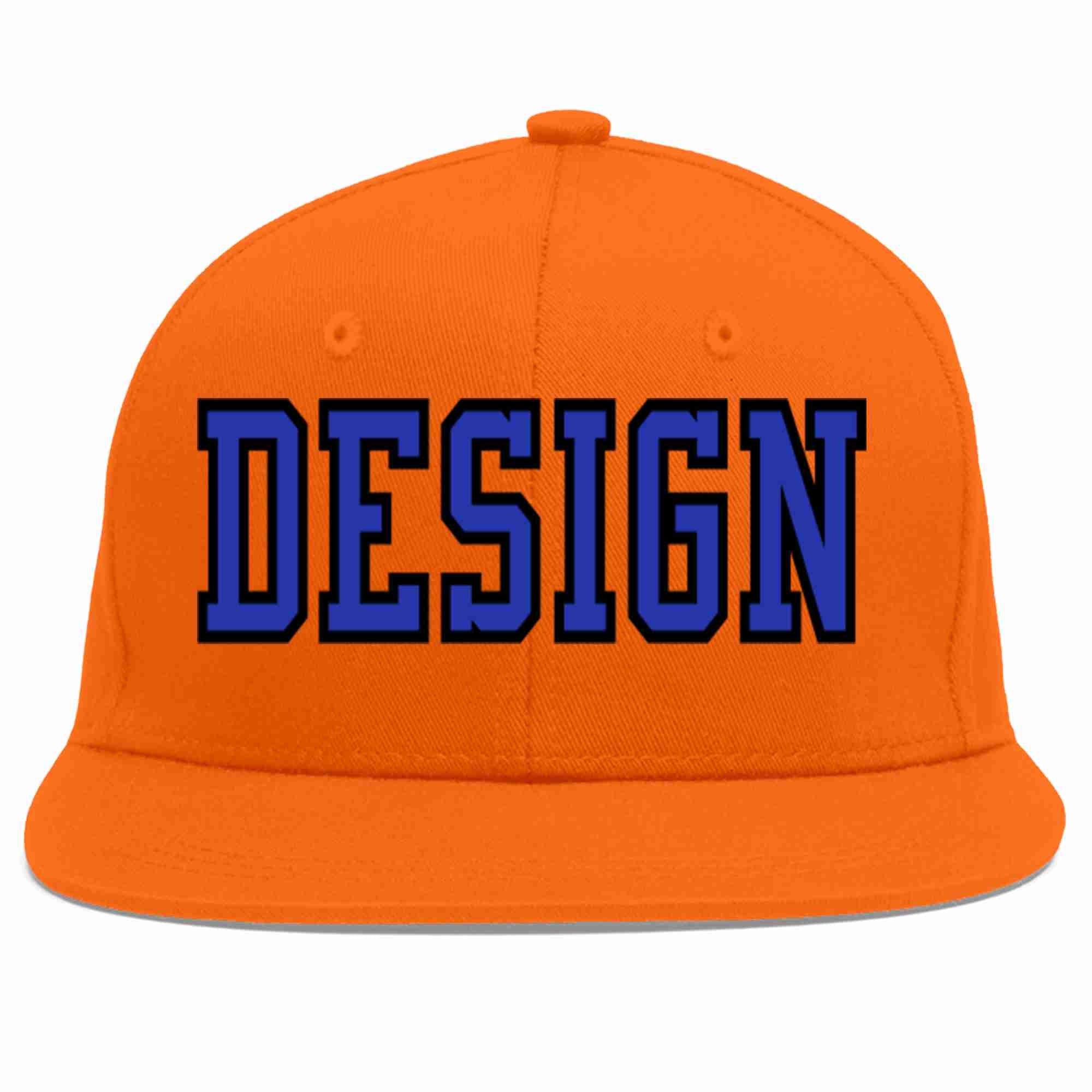 Casquette de baseball personnalisée Orange Royal-Black Flat Eaves Sport pour hommes/femmes/jeunes