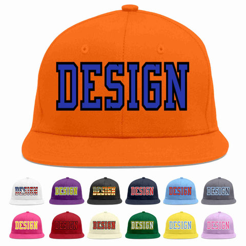 Custom Orange Royal-Black Flat Eaves Sport Baseball Cap Design for Men/Women/Youth