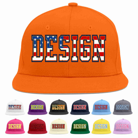 Custom Orange Vintage USA Flag-Gold Flat Eaves Sport Baseball Cap Design for Men/Women/Youth