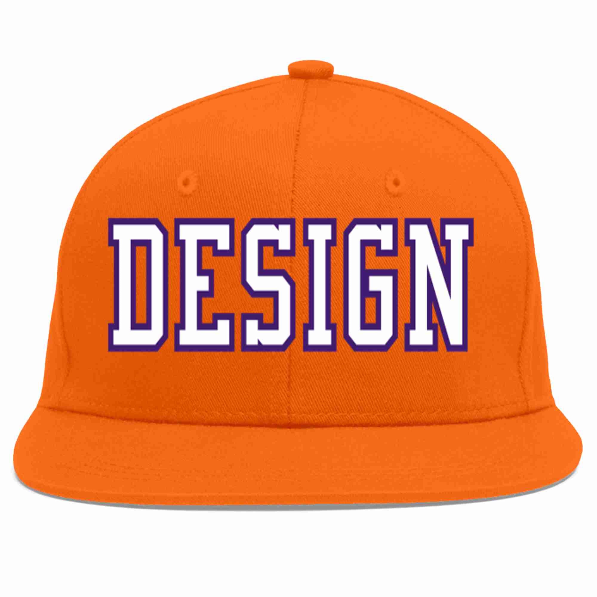 Custom Orange White-purple Flat Eaves Sport Baseball Cap Design for Men/Women/Youth