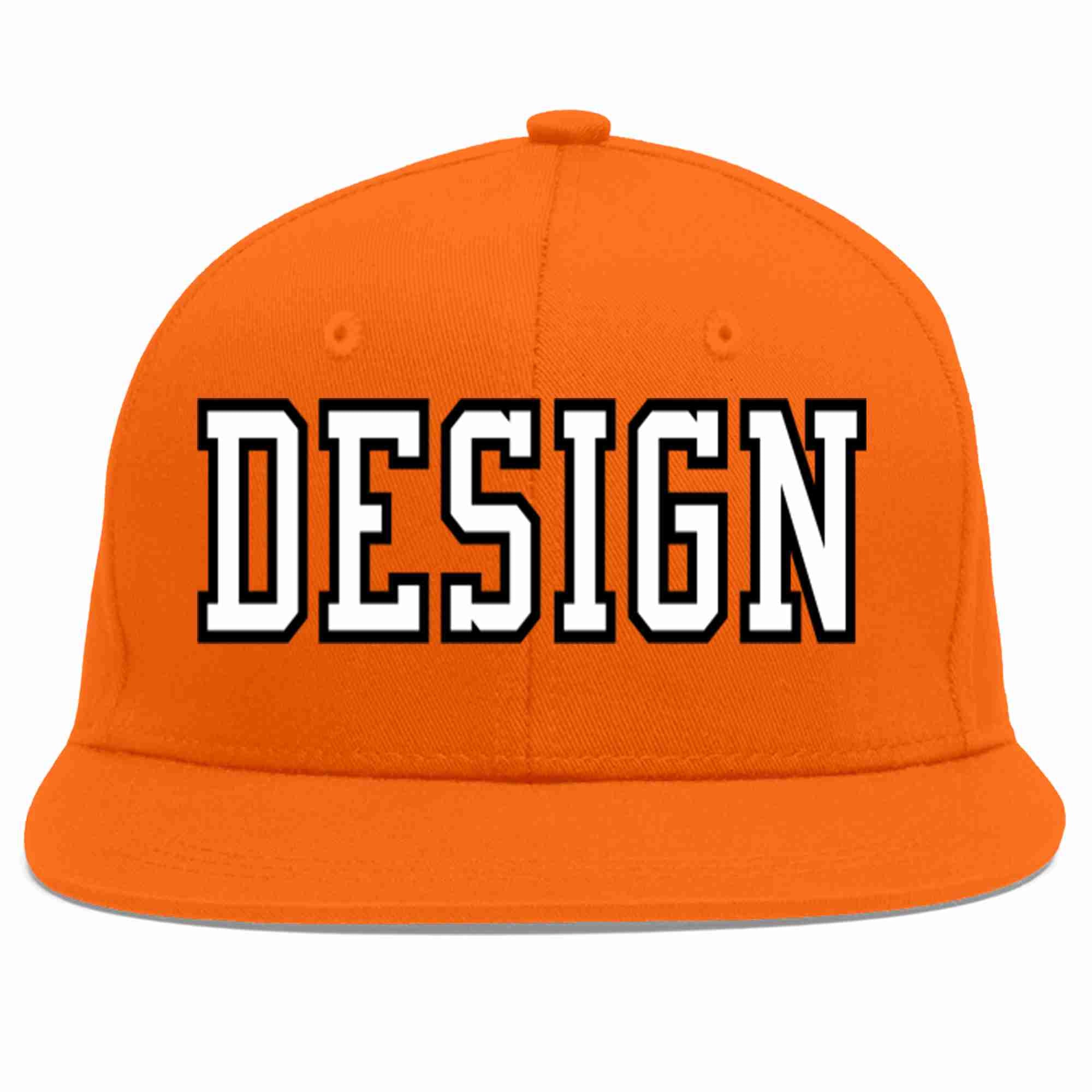 Conception personnalisée de casquette de baseball de sport à avant-toit plat orange blanc-noir pour hommes/femmes/jeunes