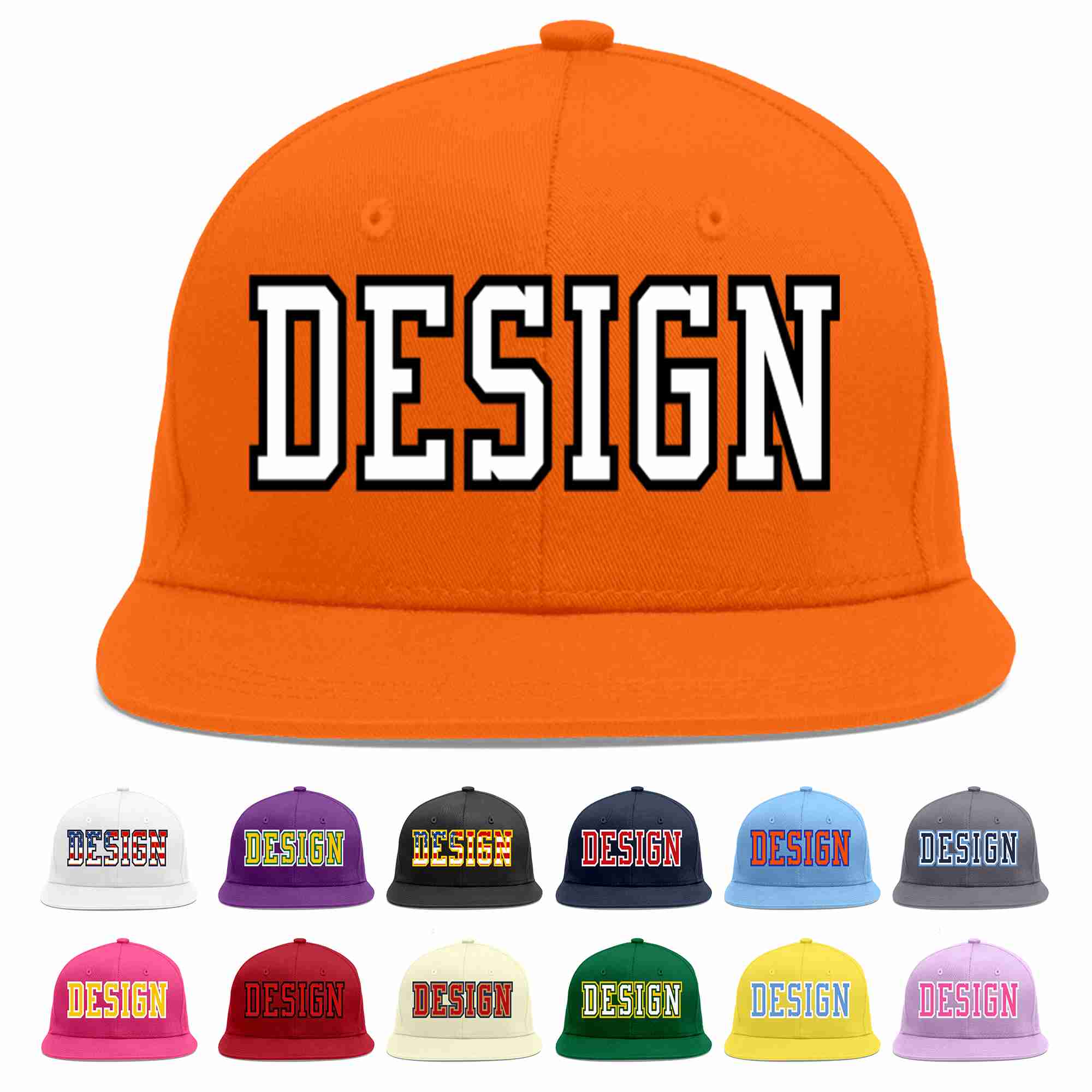 Conception personnalisée de casquette de baseball de sport à avant-toit plat orange blanc-noir pour hommes/femmes/jeunes