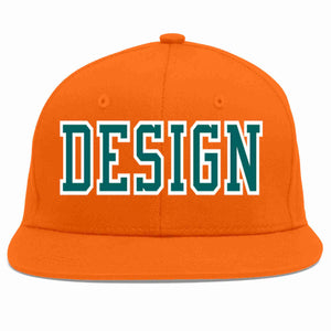 Custom Orange Aqua-White Flat Eaves Sport Baseball Cap Design for Men/Women/Youth