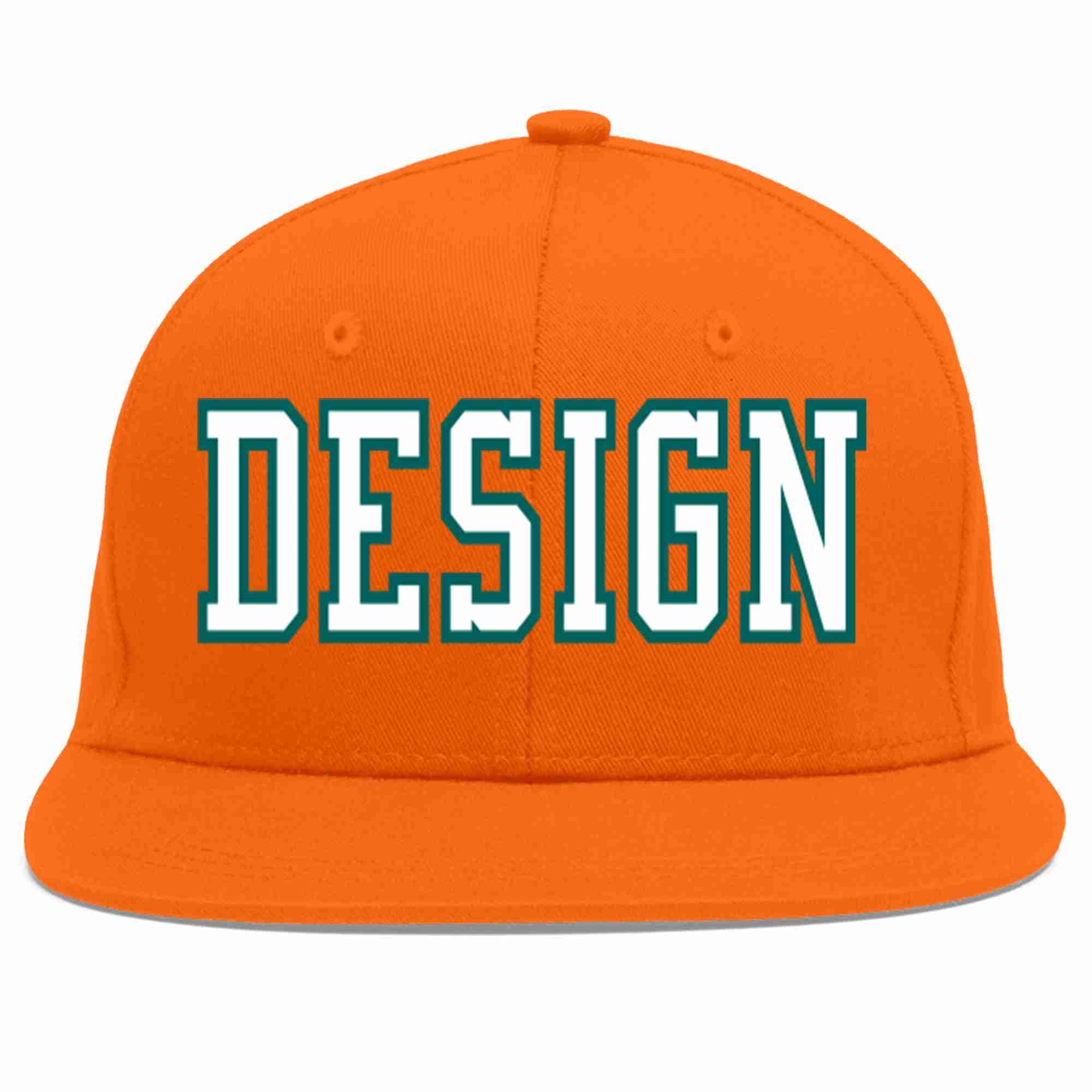 Custom Orange White-Aqua Flat Eaves Sport Baseball Cap Design for Men/Women/Youth