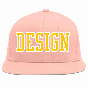 Custom Pink Gold-White Flat Eaves Sport Baseball Cap Design for Men/Women/Youth