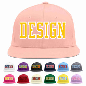 Custom Pink Gold-White Flat Eaves Sport Baseball Cap Design for Men/Women/Youth