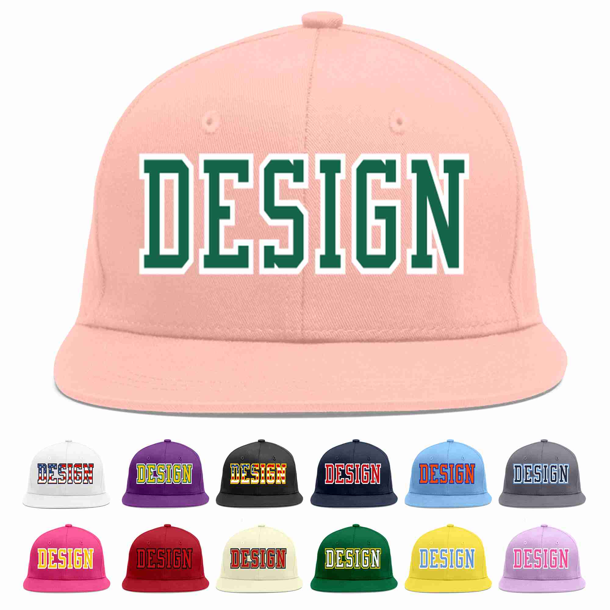 Custom Pink Kelly Green-White Flat Eaves Sport Baseball Cap Design for Men/Women/Youth