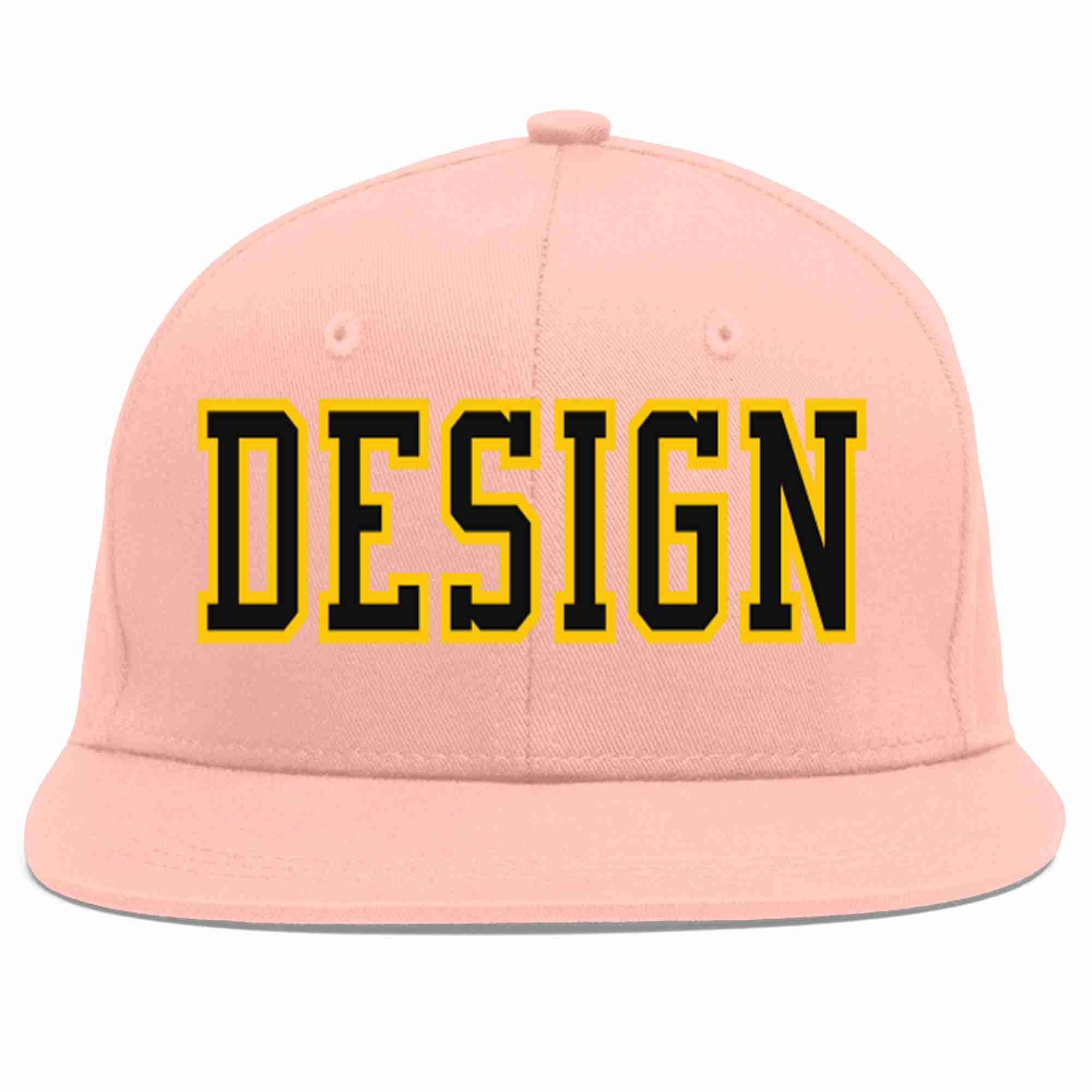 Custom Pink Black-Gold Flat Eaves Sport Baseball Cap Design for Men/Women/Youth