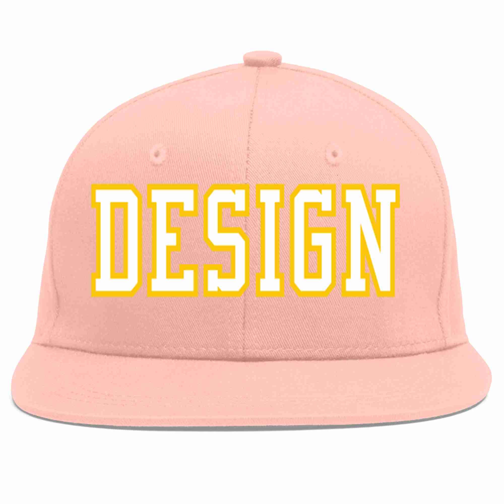 Custom Pink White-Gold Flat Eaves Sport Baseball Cap Design for Men/Women/Youth