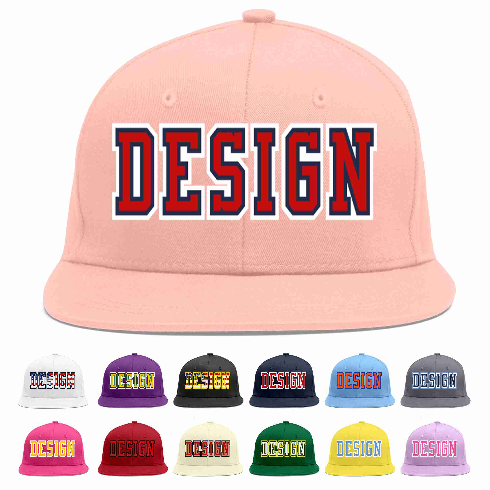 Custom Pink Red-Navy Flat Eaves Sport Baseball Cap Design for Men/Women/Youth