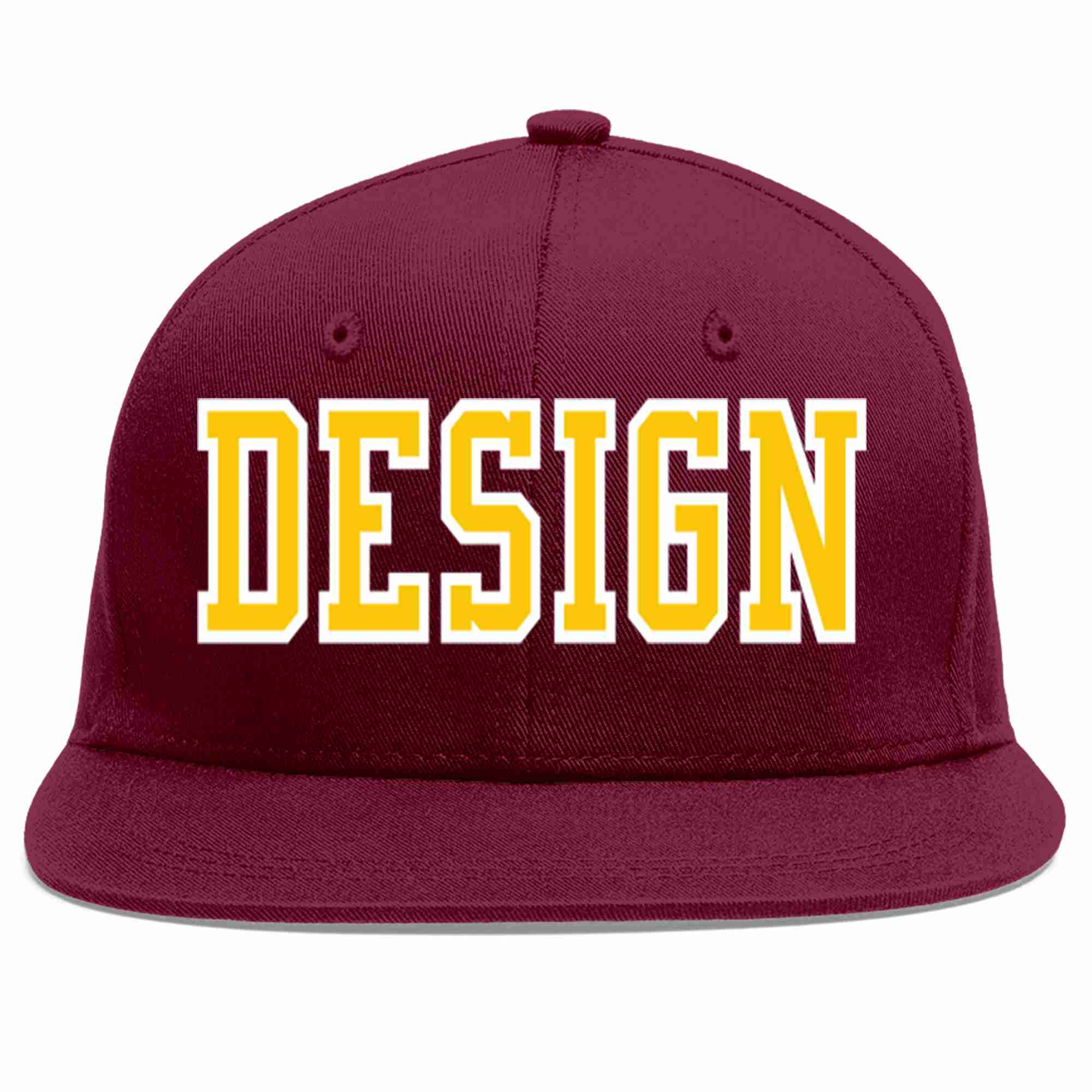 Custom Crimson Gold-White Flat Eaves Sport Baseball Cap Design for Men/Women/Youth