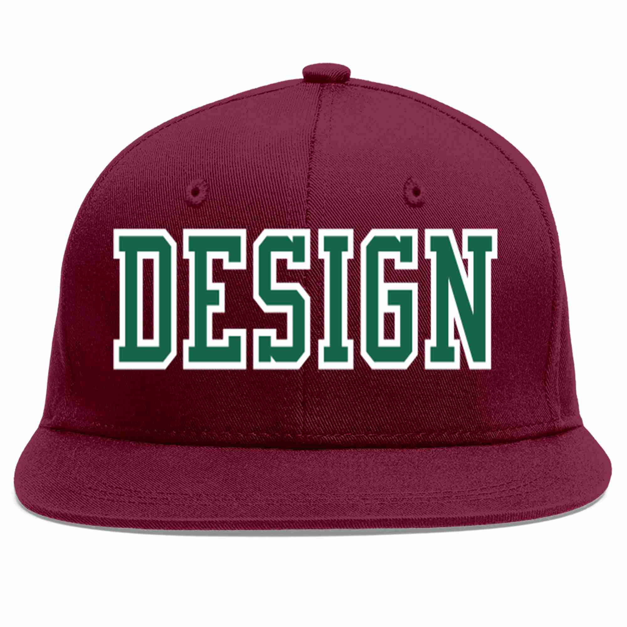 Custom Crimson Kelly Green-White Flat Eaves Sport Baseball Cap Design for Men/Women/Youth