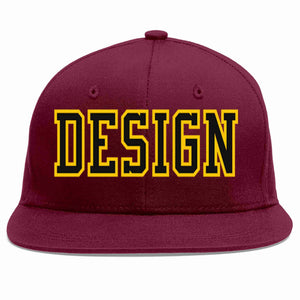 Custom Crimson Black-Gold Flat Eaves Sport Baseball Cap Design for Men/Women/Youth