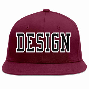 Custom Crimson Black-White Flat Eaves Sport Baseball Cap Design for Men/Women/Youth