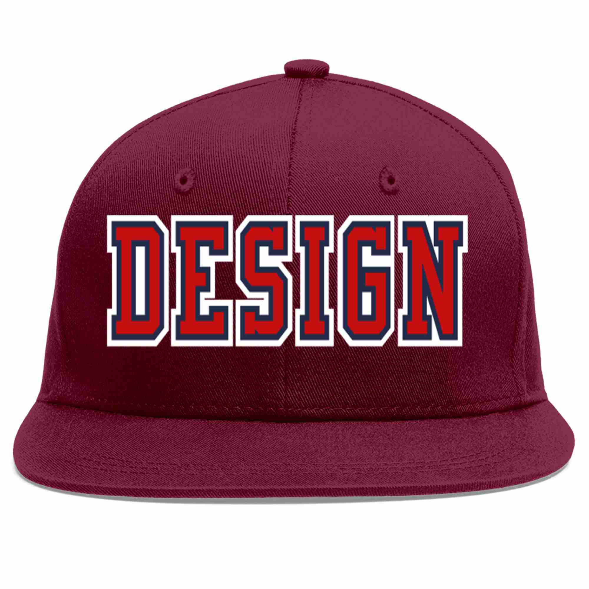 Conception personnalisée de casquette de baseball de sport à avant-toit plat rouge cramoisi-marine pour hommes/femmes/jeunes