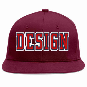 Conception personnalisée de casquette de baseball de sport à avant-toit plat rouge cramoisi-marine pour hommes/femmes/jeunes