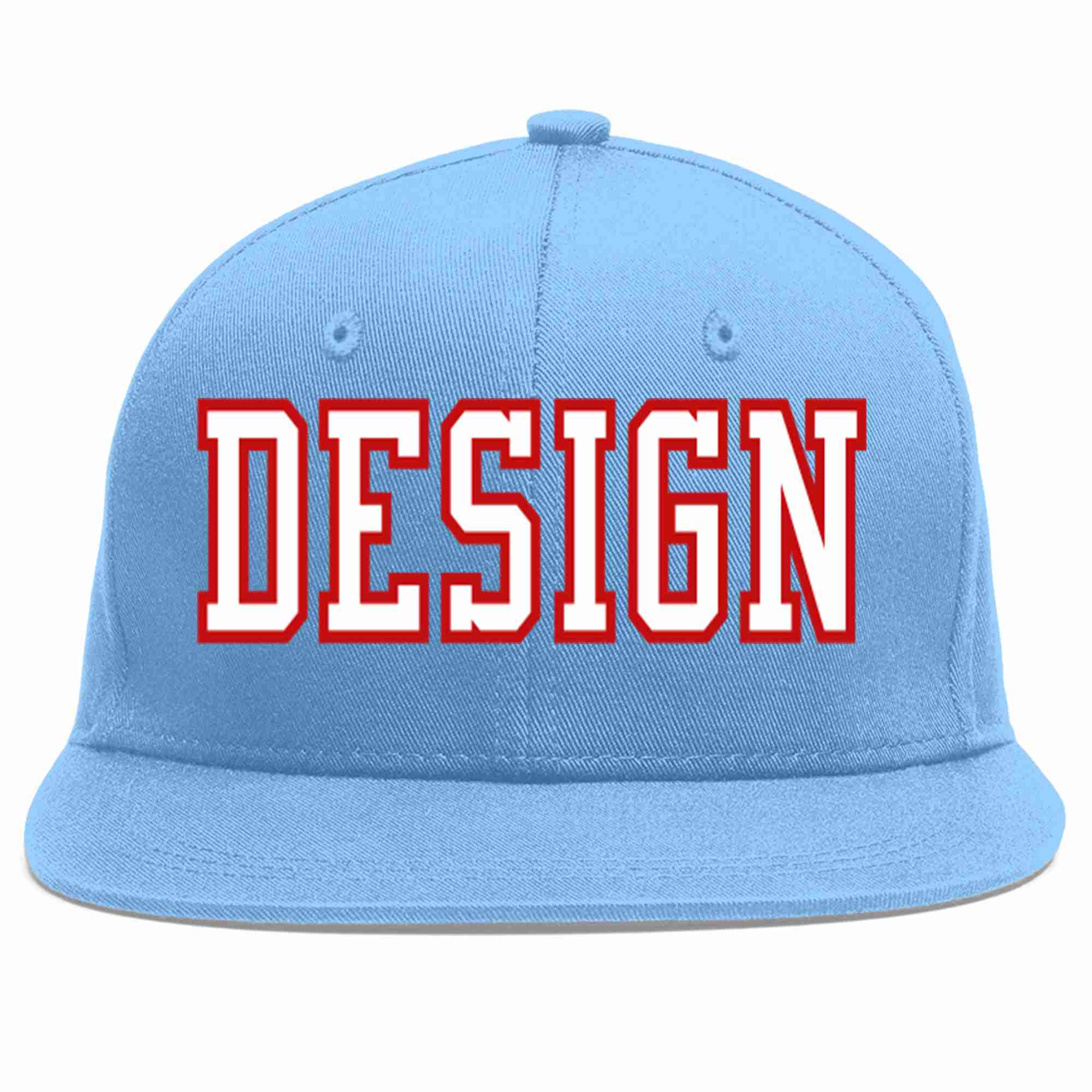 Conception personnalisée de casquette de baseball de sport à avant-toit plat bleu clair blanc-rouge pour hommes/femmes/jeunes