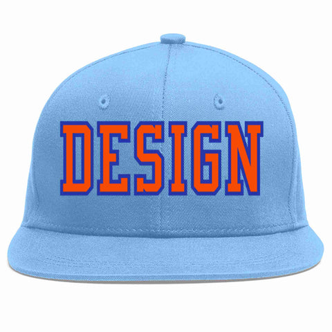 Custom Light Blue Orange-Royal Flat Eaves Sport Baseball Cap Design for Men/Women/Youth