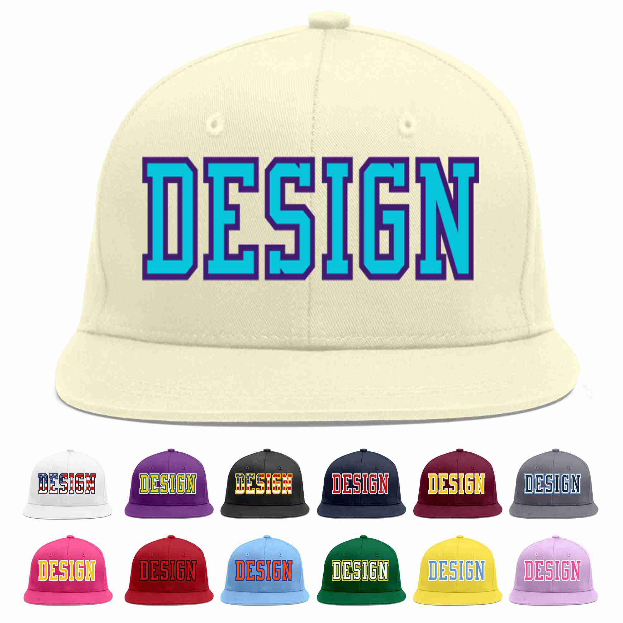 Custom Cream Light Blue-purple Flat Eaves Sport Baseball Cap Design for Men/Women/Youth