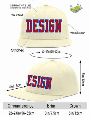 Custom Cream Red-Royal Flat Eaves Sport Baseball Cap Design for Men/Women/Youth